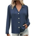 thumbnail image 1 of Bmawag Women's Blouses Long Sleeve Crew Neck Plus Size Solid Color Button Up Open Front Shirts Women's Fashion Casual Loose Blouse Gifts for Women Navy M, 1 of 6