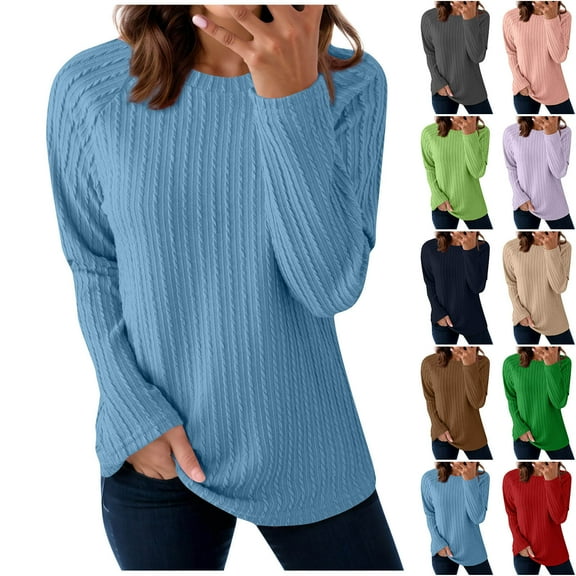 Bmawag Women's Blouses Plus Size Long Sleeve Crew Neck Solid Color Pullover Sweatshirt Lightweight Casual Tops Blouse Forest Green S
