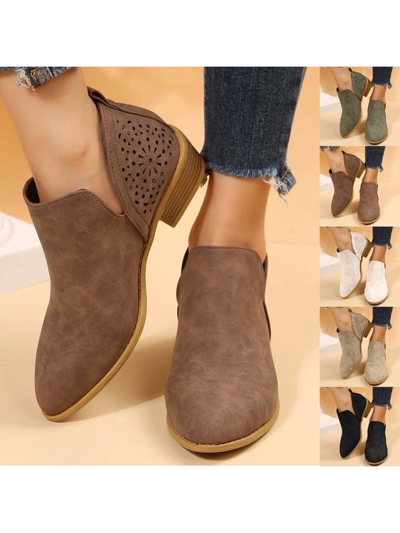 Women's Fashion Boots Casual Flat Heel Versatile Hollow Pointed Ankle Boots Spring Autumn Women's Trend Low Heel Comfort Short Boots Beige 40