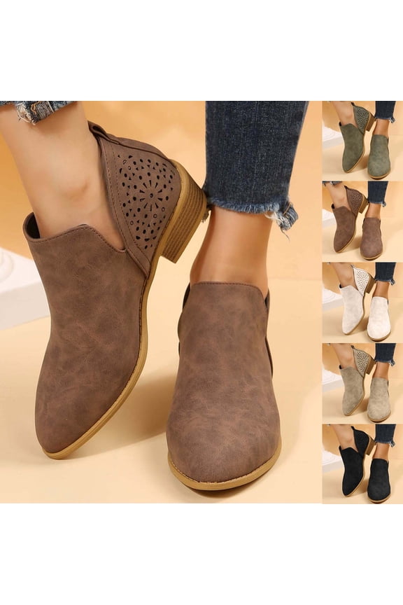 Women's Fashion Boots Casual Flat Heel Versatile Hollow Pointed Ankle Boots Spring Autumn Women's Trend Low Heel Comfort Short Boots Khaki 42