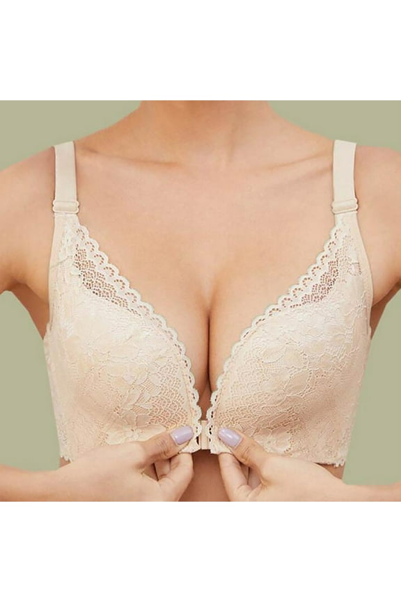 Women's Front Closure Wireless Bra, Perfect Plus Size Stretch Push-Up Bra, Convertible Bras for Women with Adjustable Shoulder Straps
