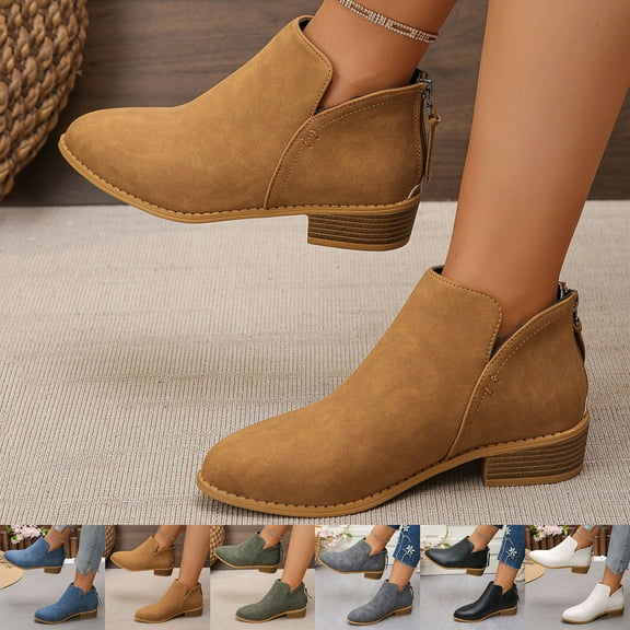 Bmawag Women's Trendy Boots Pointy Toe Low Heel Mid Calf Ankle Boots Women Casual Comfort Fashion Booties Short Boots Brown 41