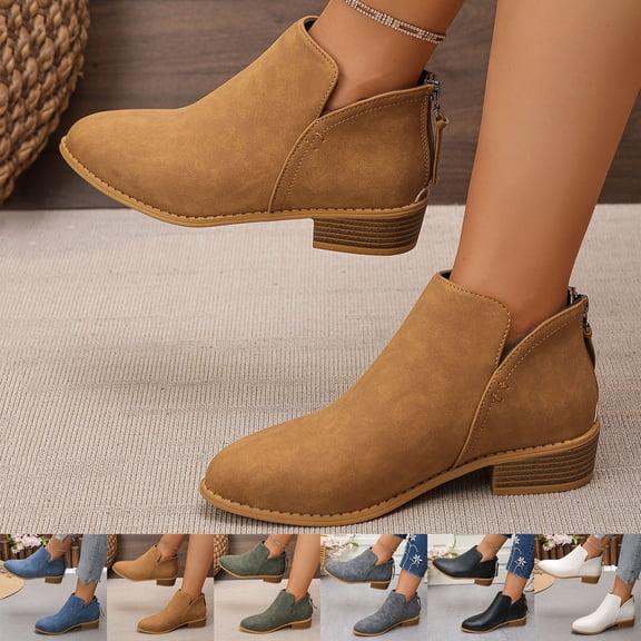 Bmawag Women's Trendy Boots Pointy Toe Low Heel Mid Calf Ankle Boots Women Casual Comfort Fashion Booties Short Boots Green 36
