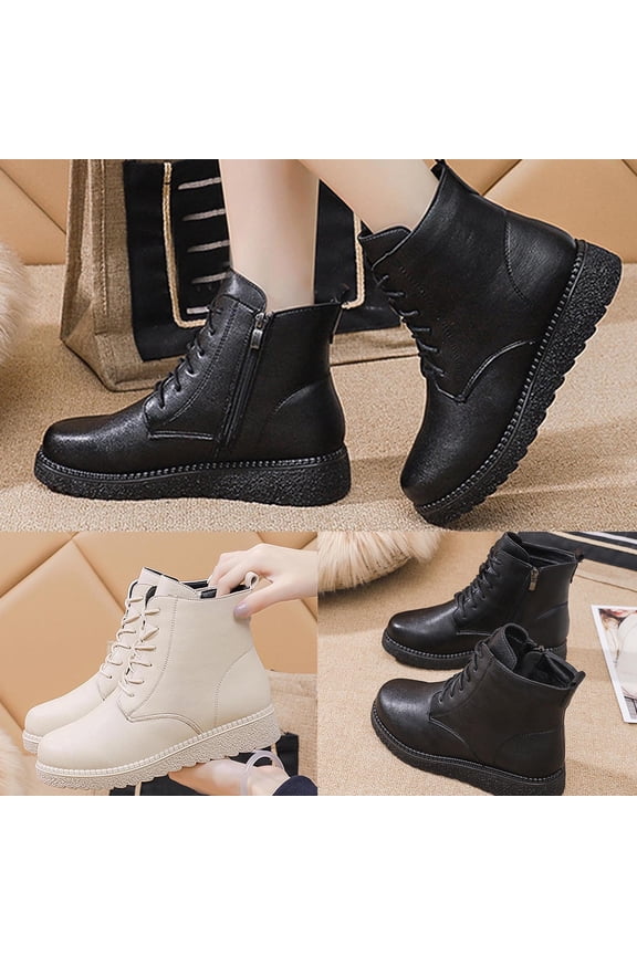 Women's Trendy Boots Round Toe Flat Heels Lace-Up Mid Calf Ankle Boots Women Casual Comfort Fashion Booties Short Boots Beige 40