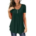 thumbnail image 1 of Bmawag Womens Summer Tops 2023 Casual Boho Solid Color Loose Plus Size T-Shirt Fashion Comfortable Round Neck Button Pleated Short Sleeve Oversized Womens Tops, Up to 65% off!, 1 of 8