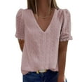 thumbnail image 1 of Bmawag Womens Summer Tops 2023 Fashion Casual Solid Short Sleeve Oversized T-Shirt Boho Comfortable Loose V-Neck Lace Blouse Plus Size Tops Womens Tops, Up to 65% off!, 1 of 9