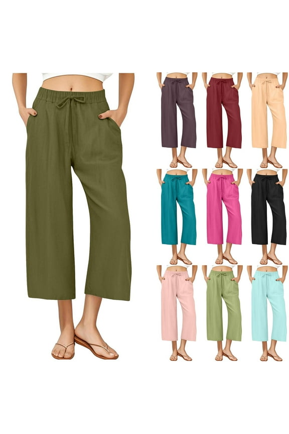 Womens Trousers Plus Size Leisure Sport Yoga Pants Elastic Waist Straight Leg Casual Loose Fit Solid Color Long Pants for Women with Pockets Mint Green XL