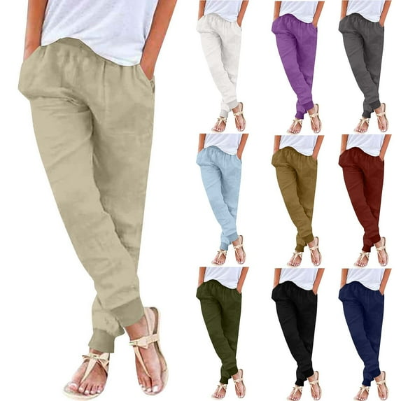 Bmawag Womens Trousers with Pockets Outdoor Running Jogger Pants Elastic Waist Drawstring Casual Loose Fit Solid Color Long Pants for Women Black XXL