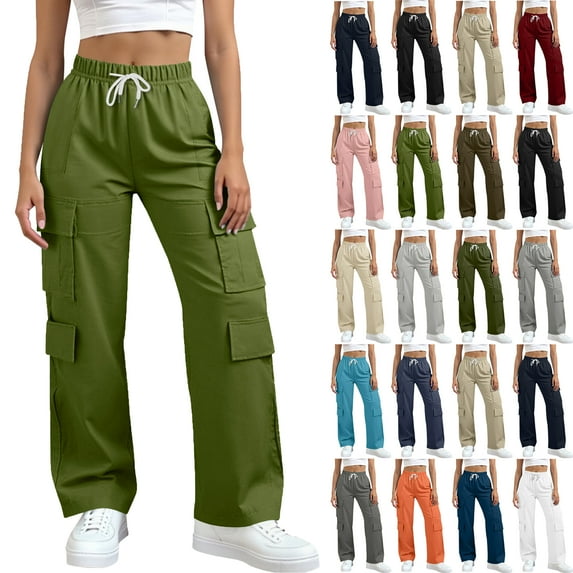 Bmawag Womens Trousers with Pockets Quick-Dry Plus Size Athletic Active Casual Loose Fit Pant Elastic Waist Drawstring Casual Loose Fit Solid Color Long Pants for Women