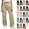 thumbnail image 1 of Bmawag Womens Trousers with Pockets Quick-Dry Plus Size Athletic Active Casual Loose Fit Pant Elastic Waist Drawstring Casual Loose Fit Solid Color Long Pants for Women, 1 of 5