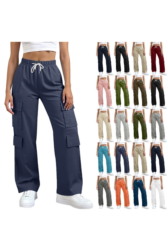 Womens Trousers with Pockets Quick-Dry Plus Size Athletic Active Casual Loose Fit Pant Elastic Waist Drawstring Casual Loose Fit Solid Color Long Pants for Women
