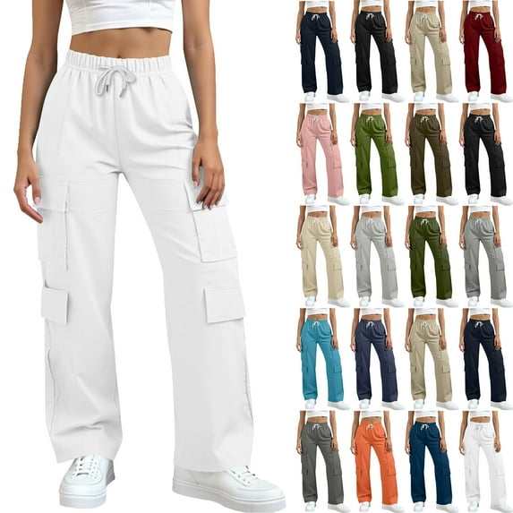 Bmawag Womens Trousers with Pockets Quick-Dry Plus Size Athletic Active Casual Loose Fit Pant Elastic Waist Drawstring Casual Loose Fit Solid Color Long Pants for Women