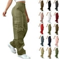 thumbnail image 1 of Bmawag Womens Trousers with Pockets Plus Size Leisure Sport Yoga Pants Elastic Waist Casual Loose Fit Solid Color Long Pants for Women Army Green M, 1 of 9