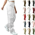 thumbnail image 1 of Bmawag Womens Trousers with Pockets Plus Size Leisure Sport Yoga Pants Elastic Waist Casual Loose Fit Solid Color Long Pants for Women White XL, 1 of 9