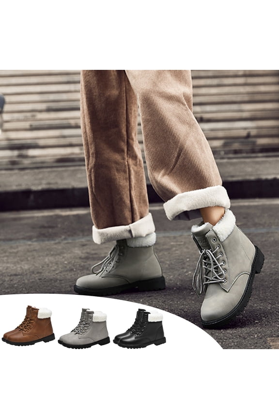 Womens Winter Snow Boots Round Toe Low Heel Lace-Up Mid Calf Winter Velvet Ankle Boots Women Casual Comfort Fashion Booties Short Boots Black 38