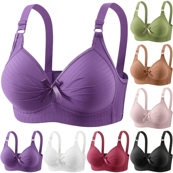 Bmawag Wirefree Bras for Women ,Plus Size Push-up Lace Bra Wirefreee Extra-Elastic Bra Adjustable Shoulder Straps Sports Bras, Summer Savings Clearance Purple L