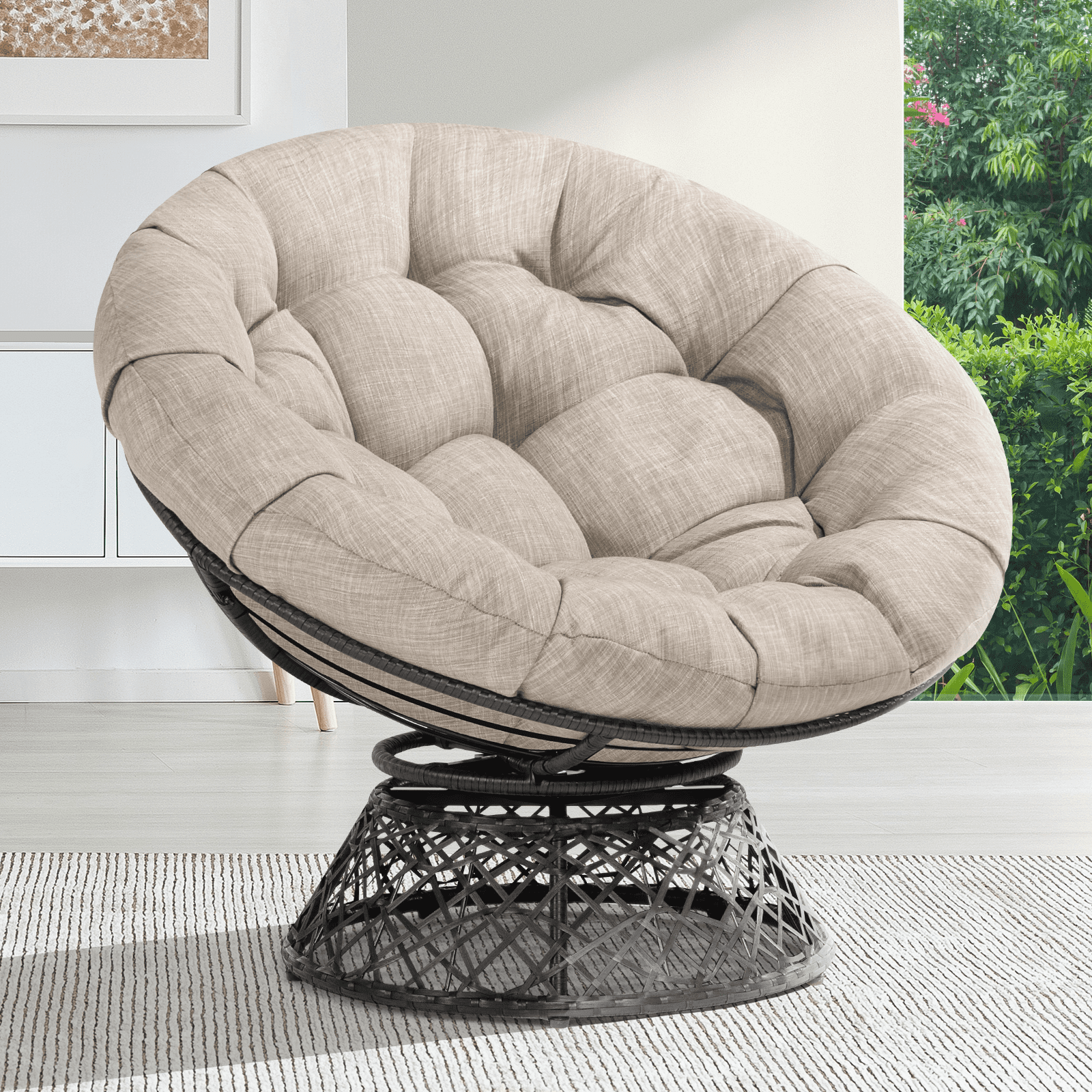 41" Papasan Chair with Cushion and 360 Degree Swivel Base, Papasan