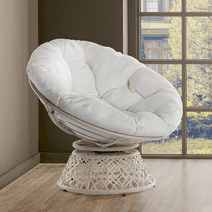 Bme 360 Swivel Comfy Papasan Chair with Fabric Cushion, Sturdy Metal Frame (Pure Pearl - White Frame)