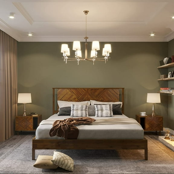 Bme Deluxe Bed Frame with Headboard - Rustic & Scandinavian Style with Solid Acacia Wood - No Box Spring Needed (Rustic Dark Brown (Ethan), King)