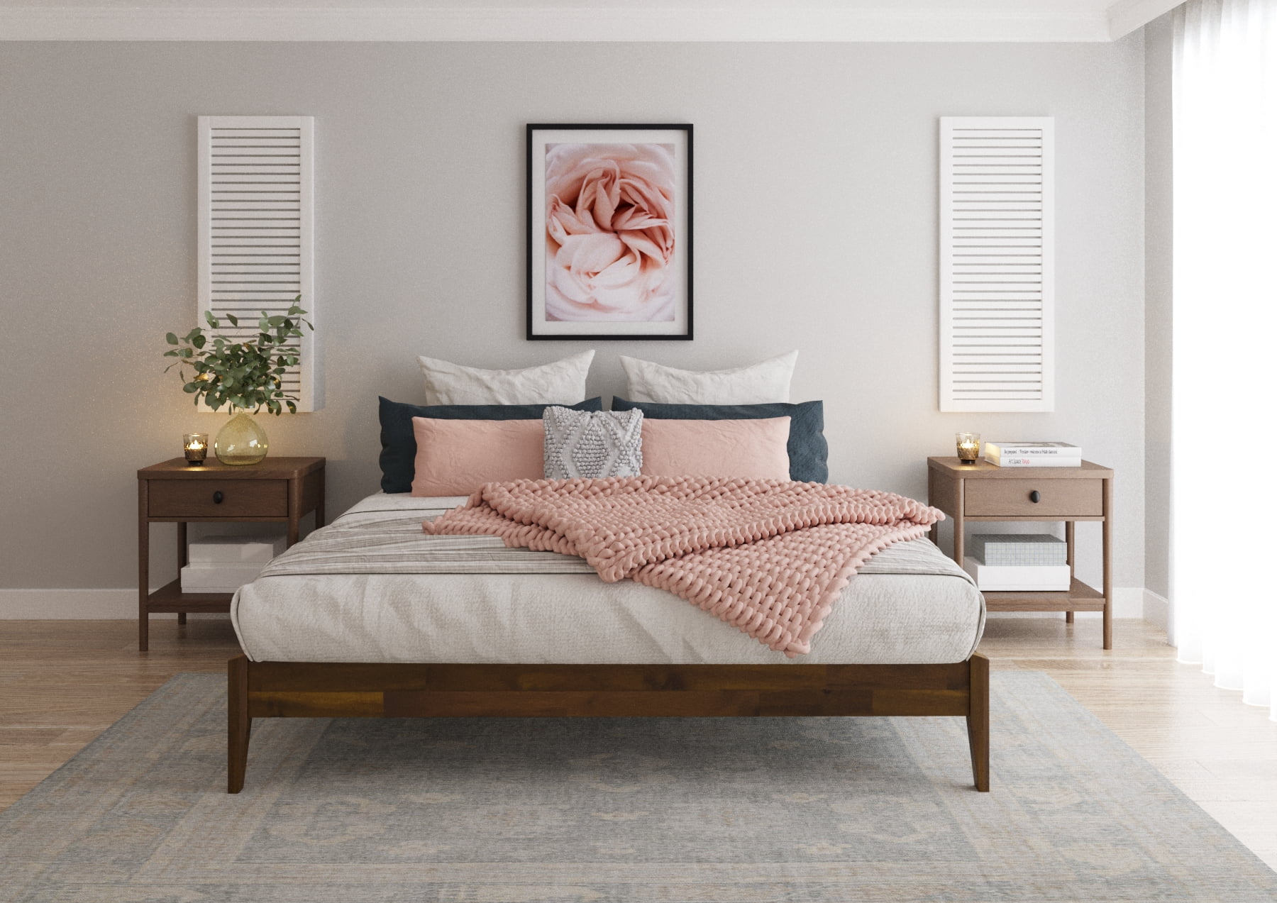 Bme Dinkee 15 Inch Signature Bed Frame Without Headboard - Modern & Minimalist Style with Acacia Wood - 12 Strong Wood Slat Support - Easy Assembly - No Box Spring Needed (Dark Chocolate, King)