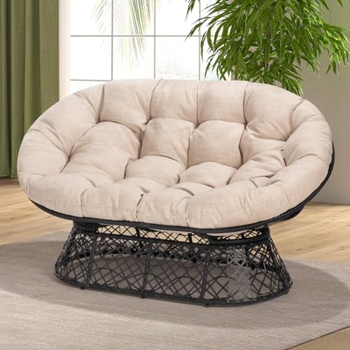 Fabric Swivel Double Papasan Chair Midnight Sky