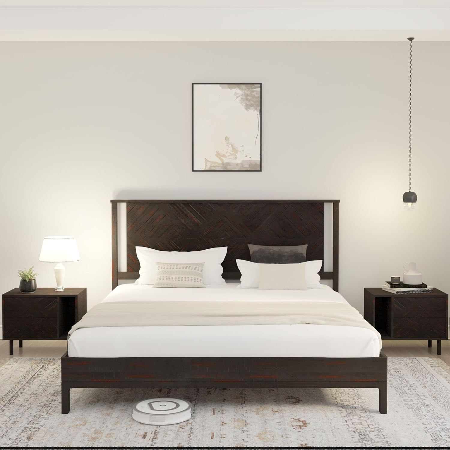 Ethan Black King Wood Bed Frame with Headboard - Rustic & Scandinavian ...