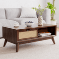 thumbnail image 1 of Jassy Solid Wood Coffee Table 2 Alternate Rattan Drawers, Brownie, 1 of 9