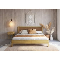 Bme King Size | Nipe 79x82x14in Deluxe Bed Frame with Adjustable Headboard, Bohemian Unique Style, Pine Wood, Natural