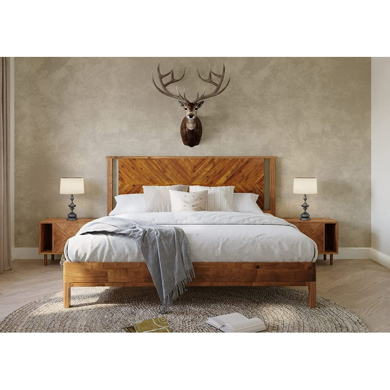 Bme King Size | Vivian Deluxe Wooden Bed Frame With Headboard, Rustic  Style, Solid Acacia Wood - Walmart.Com