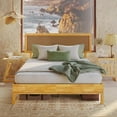 thumbnail image 1 of Bme Nipe Queen 14 Inch Bohemian Bed Frame with Adjustable Woven Headboard - Rustic & Vintage Unique Style with Acacia Wood - No Box Spring Needed - Easy Assembly - Natural, 1 of 10