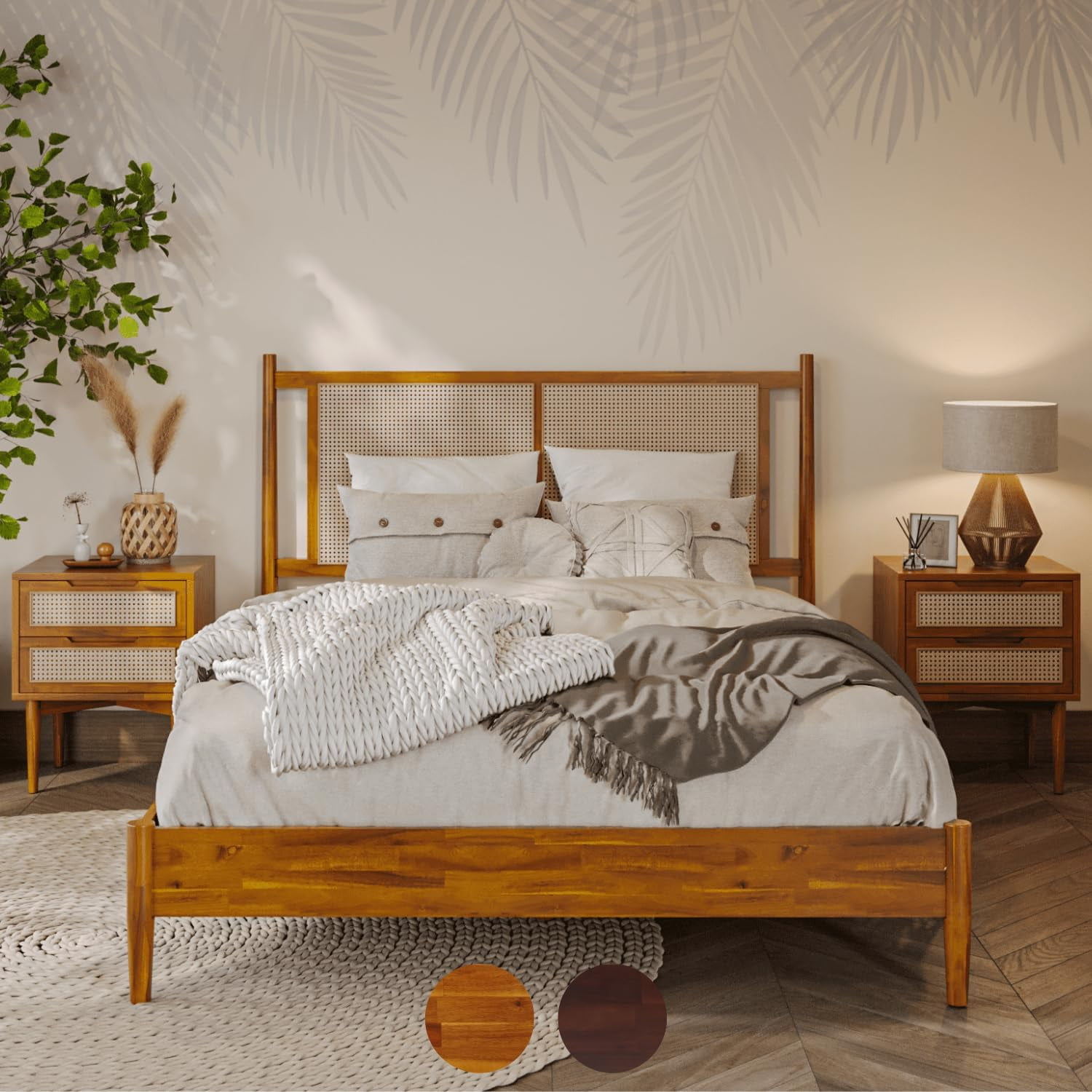 Bme Oliver 15 Inch Signature Bed Frame with Rattan Headboard Bohemian