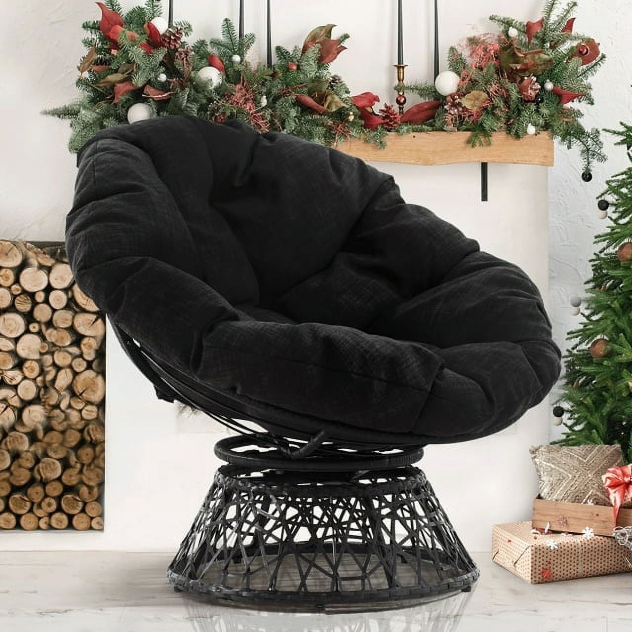 Bme Papasan Chair with Fabric Cushion Metal Swivel Base Noir Cumulus Black Frame Walmart