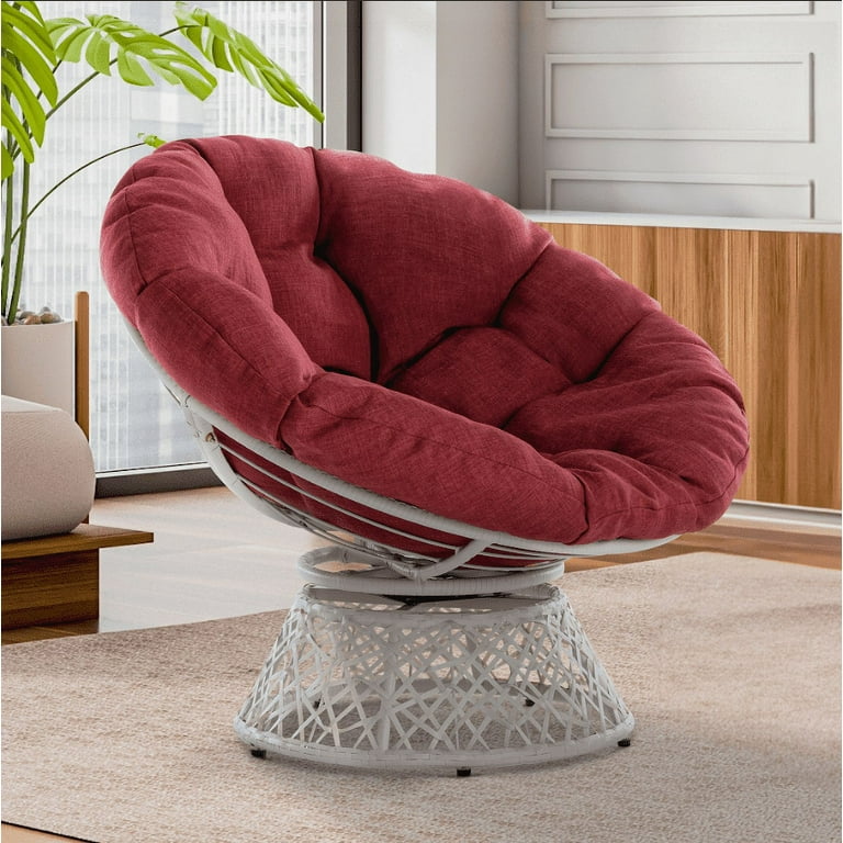 Bme Papasan Chair with Fabric Cushion, Metal Swivel Base, Rust