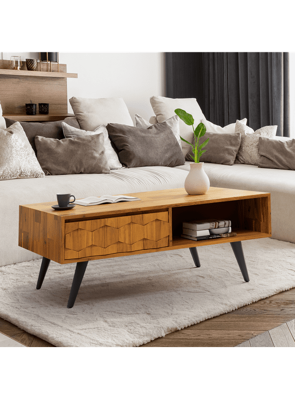 Bme Patronza Solid Wood Coffee Table 2 Alternate Drawers, Autumn