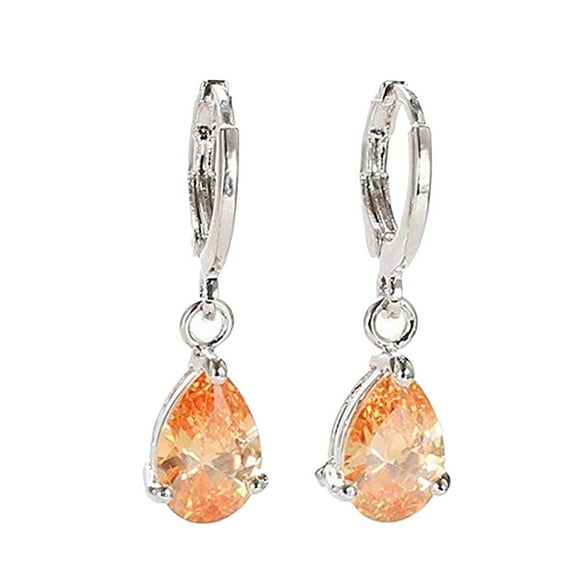 Bmisegm 1Pair Sterling Silver S925 Earrings Inlaid Dangle Earrings Female Earrings Orange
