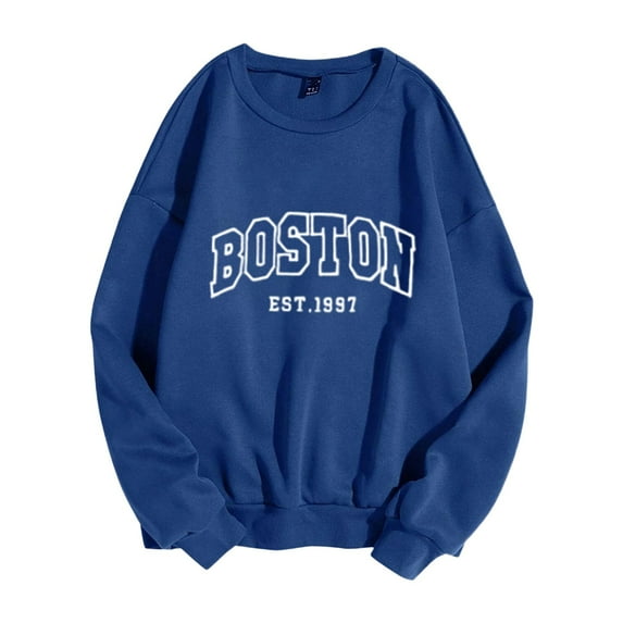 Bmisegm 2025 Women's Hoodless Pullover Hatless Womens Sweatshirts Sports Casual Top Letter Printing Blue_002 L