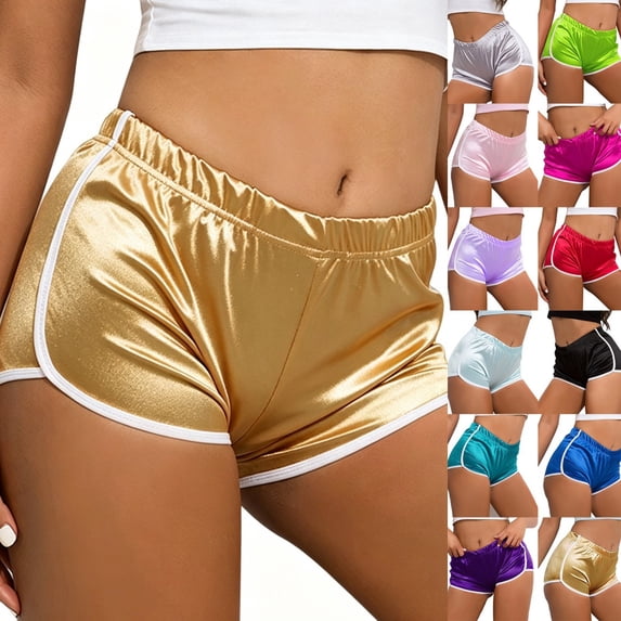 Bmisegm Athletic Shorts for Women Booty Sports Yoga Gym Running Stretchy Tight Summer Shorts Yellow M