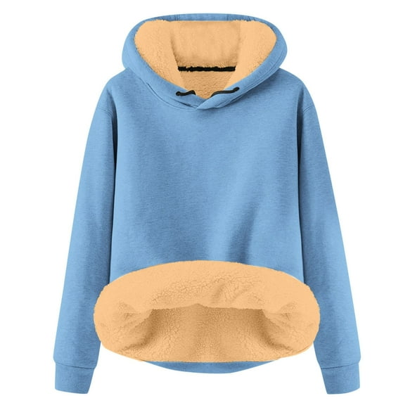 Bmisegm Autumn Winter Solid Color Velvet Hoodie Lady Womens Hoodies for Warm and Soft Everyday Wear Sky Blue XL