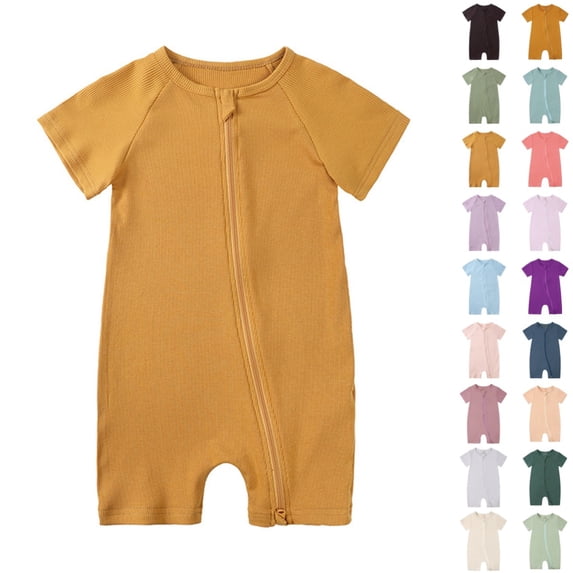 Bmisegm Baby Bodysuit Bamboo Fiber Ribbed Short Sleeve Soft Breathable Summer Sleepwear for 666 666 Romper 0-24 Months 02_Yellow,2-3 Years