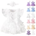 thumbnail image 1 of Bmisegm Baby Bodysuit Girls' Mesh Fly Sleeve Crawling Romper for 666 Girls Baby Girls' Footies & Rompers 1-18 Months 03_White,1-3 Months, 1 of 7