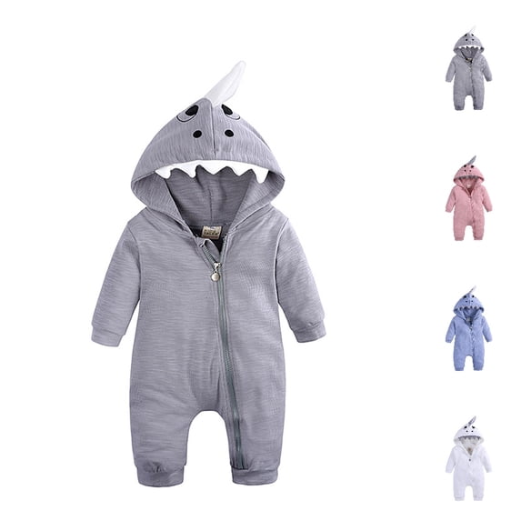 Bmisegm Baby Bodysuit Shark Hooded Long Sleeve Romper Jumpsuit In Solid Color for Cute Outfit Baby Rompers Girl,Grey,6-9 Months