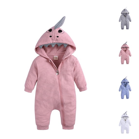Bmisegm Baby Bodysuit Shark Hooded Long Sleeve Romper Jumpsuit In Solid Color for Cute Outfit Baby Rompers Girl,Pink,6-9 Months