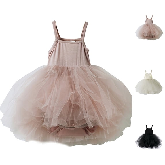 Bmisegm Baby Bodysuit Tutu Dress Romper Mesh Sleeveless Solid Color Princess Style Skirt Outfit Holiday Party Wear Baby Girl Romper,Pink,3-6 Months