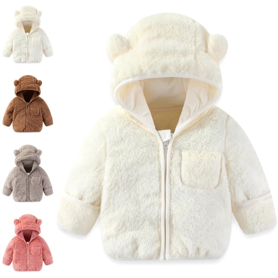 Bmisegm Baby Coat Baby Boys Girls Winter Coat with Fold Over Mittens Warm Bear Hooded Jacket Soft Baby Jacket