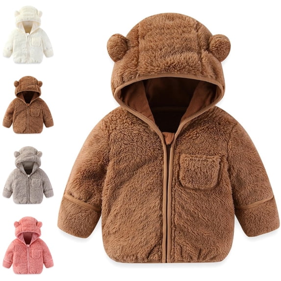 Bmisegm Baby Coat Baby Boys Girls Winter Coat with Fold Over Mittens Warm Bear Hooded Jacket Soft Baby Jacket