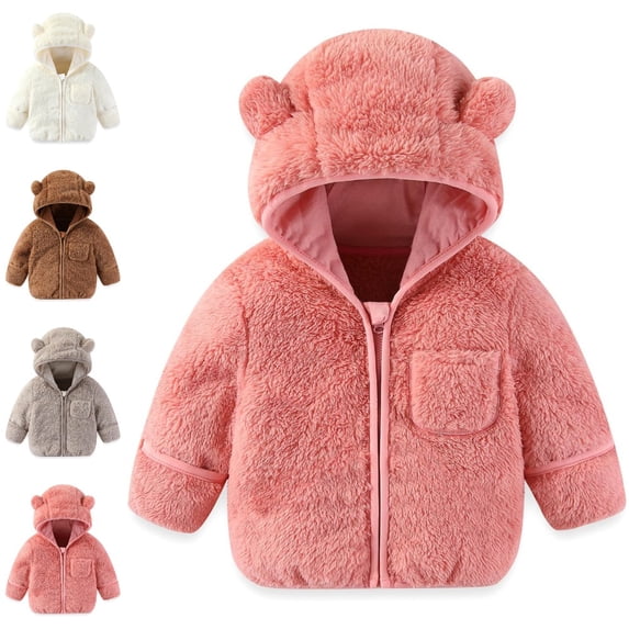 Bmisegm Baby Coat Baby Boys Girls Winter Coat with Fold Over Mittens Warm Bear Hooded Jacket Soft Baby Jacket
