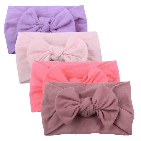 Bmisegm Baby Girl Headbands 4PCS Adorable Cute Solid Bow Turban Headband for Toddler Girls Baby Hair Ties E,One Size