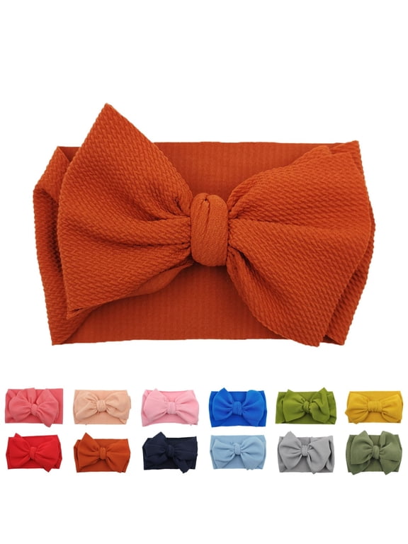 Baby Girl Headbands with Adorable Big Bows Soft Elastic Headwrap for Girls Hair Girls Hair Ties 01_Orange,One Size