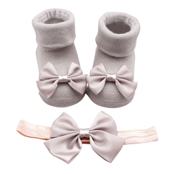 Bmisegm Baby Girl Socks Bottom Toddler Shoes Bowknot Floor 1PC Plus 1PC Bow Hairband Socks for Girls Bronze S