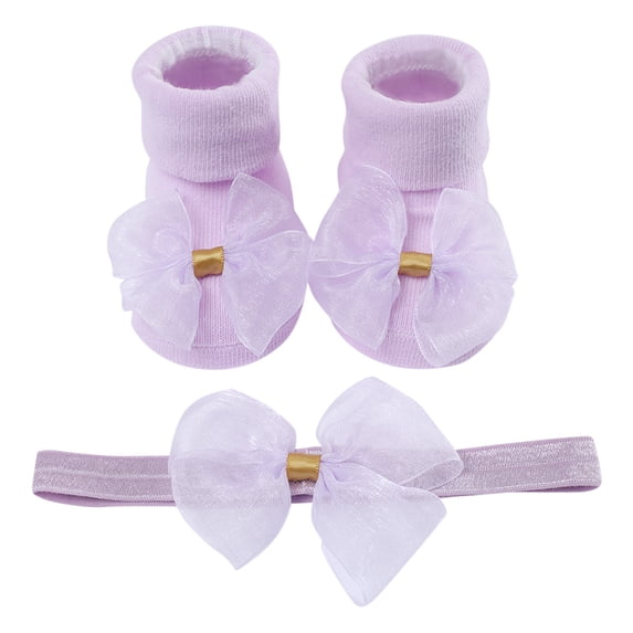 Bmisegm Baby Girl Socks Soft Sole Floor Shoes with Bowknot Set 1Pair Socks +1PC Bow Headband Baby Socks 0-2 03_Purple,6 Months